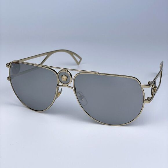 NEW Versace  VE2225 12526G  Pale Gold Grey Aviator Mirrored Unisex Sunglasses main image 5